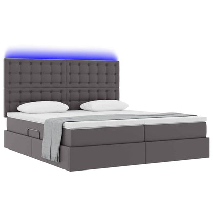 Letto con contenitore e LED Grigio 200 x 200 cm Pelle Sintetica