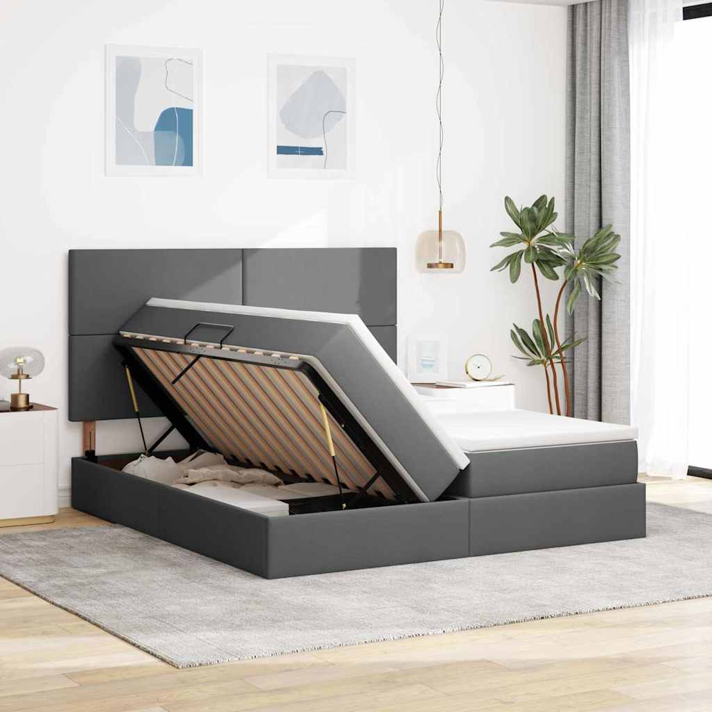 Letto con testiera Grigio scuro 200 x 200 cm Tessuto
