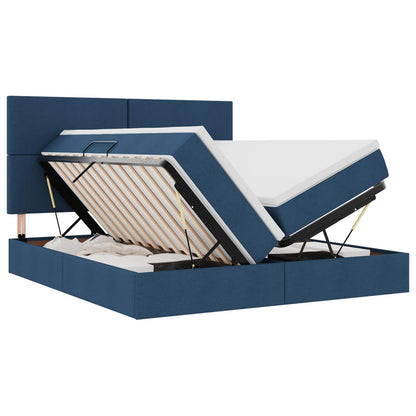 Letto con luci a strisce a LED Blu 200 x 200 cm Tessuto