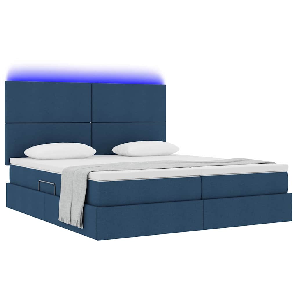 Letto con luci a strisce a LED Blu 200 x 200 cm Tessuto