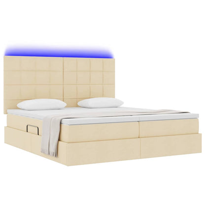 Letto con luci a strisce a LED Crema 180 x 200 cm Tessuto