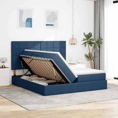 Letto con luci a strisce a LED Blu 200 x 200 cm Tessuto