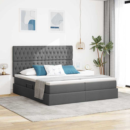 Letto con testiera Grigio scuro 200 x 200 cm Tessuto
