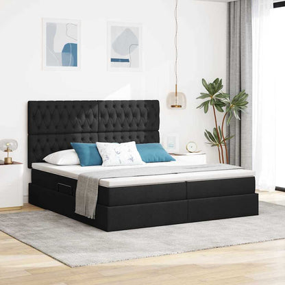 Letto con luci a strisce a LED Nero 200 x 200 cm Tessuto