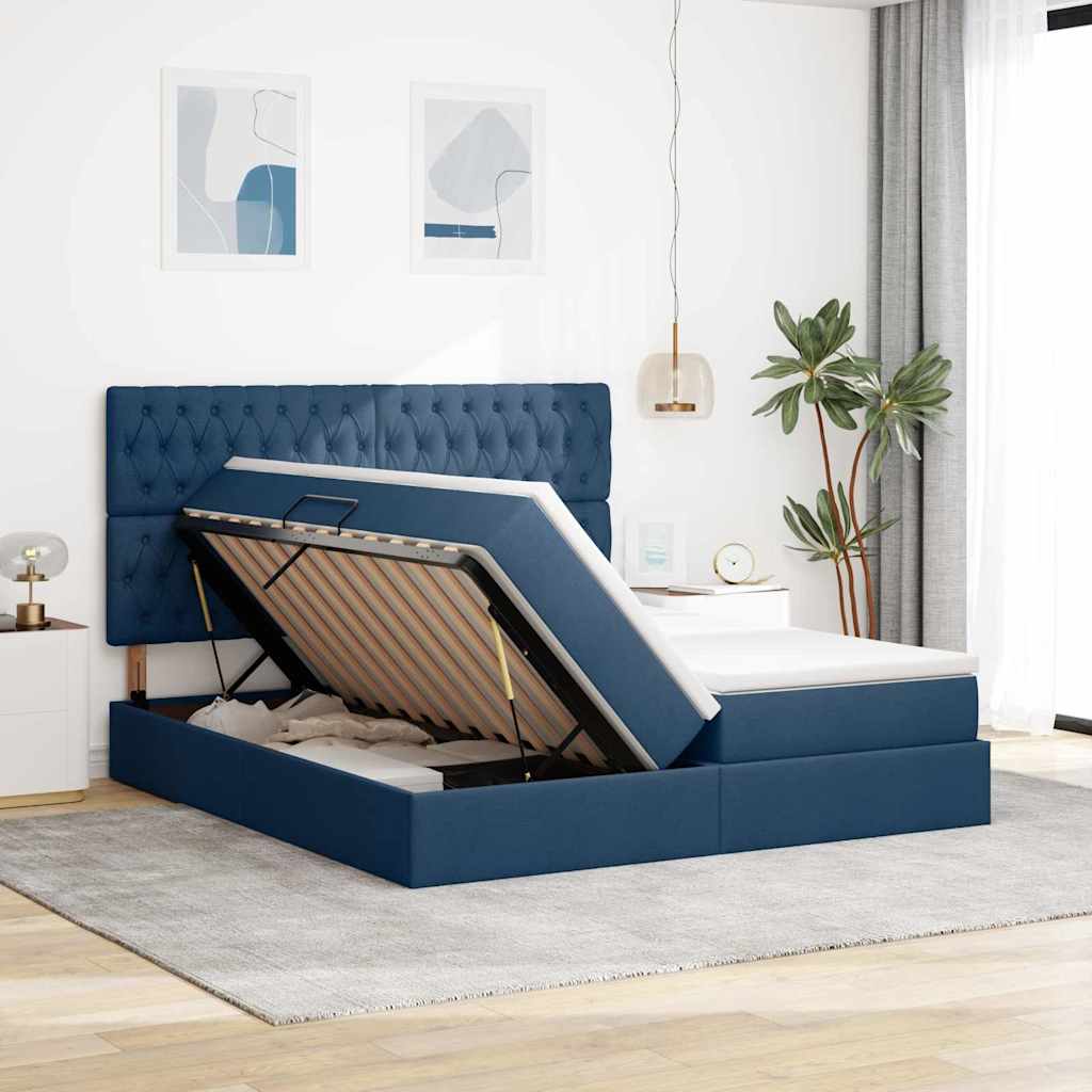 Letto con luci a strisce a LED Blu 200 x 200 cm Tessuto
