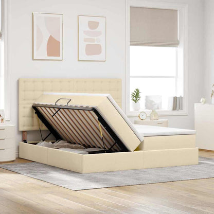Letto con luci a strisce a LED Crema 180 x 200 cm Tessuto