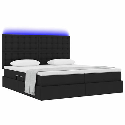 Letto con luci a strisce a LED Nero 200 x 200 cm Tessuto
