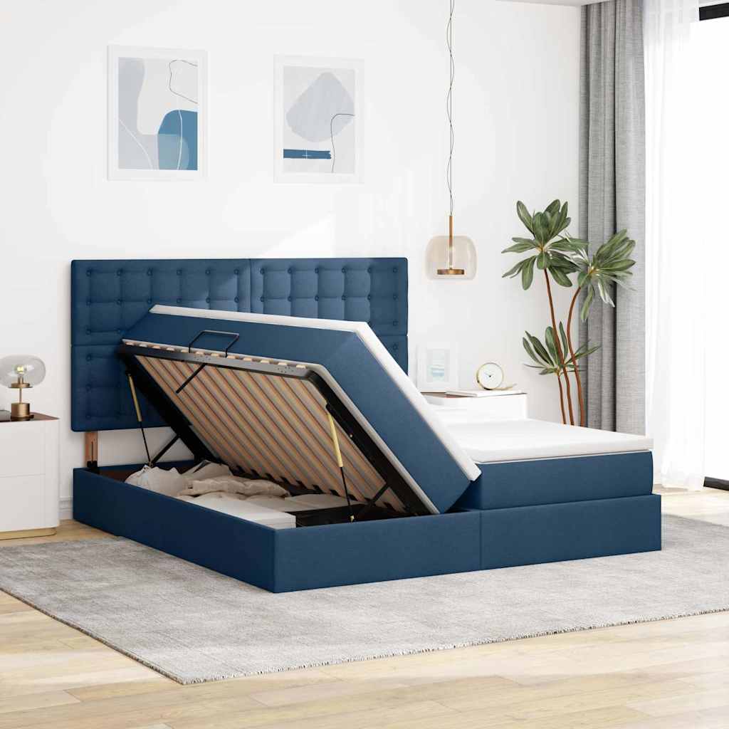 Letto con luci a strisce a LED Blu 200 x 200 cm Tessuto