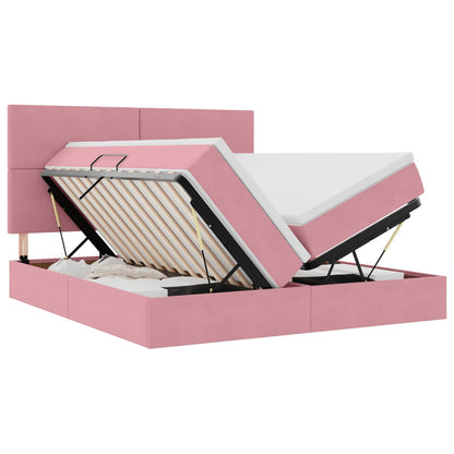 Letto con luci a strisce a LED Rosa 200 x 200 cm Velluto
