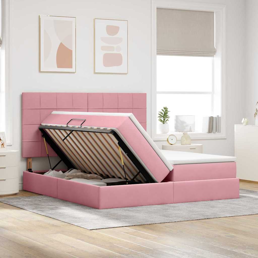 Letto con luci a strisce a LED Rosa 180 x 200 cm Velluto