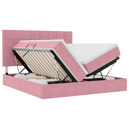 Letto con luci a strisce a LED Rosa 180 x 200 cm Velluto