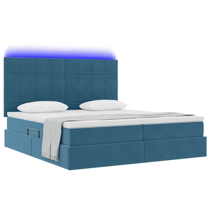 Letto con luci a strisce a LED Blu Scuro 200 x 200 cm Velluto