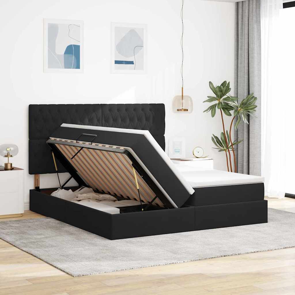 Letto con luci a strisce a LED Nero 200 x 200 cm Velluto