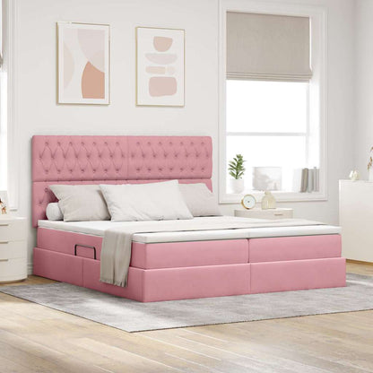 Letto con luci a strisce a LED Rosa 200 x 200 cm Velluto