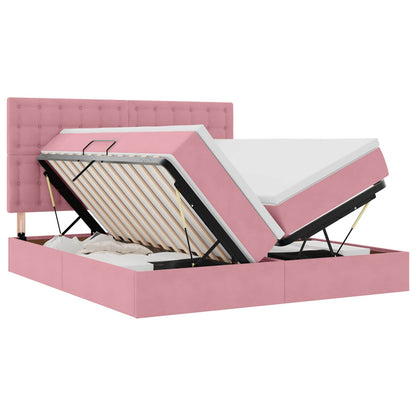 Letto con luci a strisce a LED Rosa 200 x 200 cm Velluto
