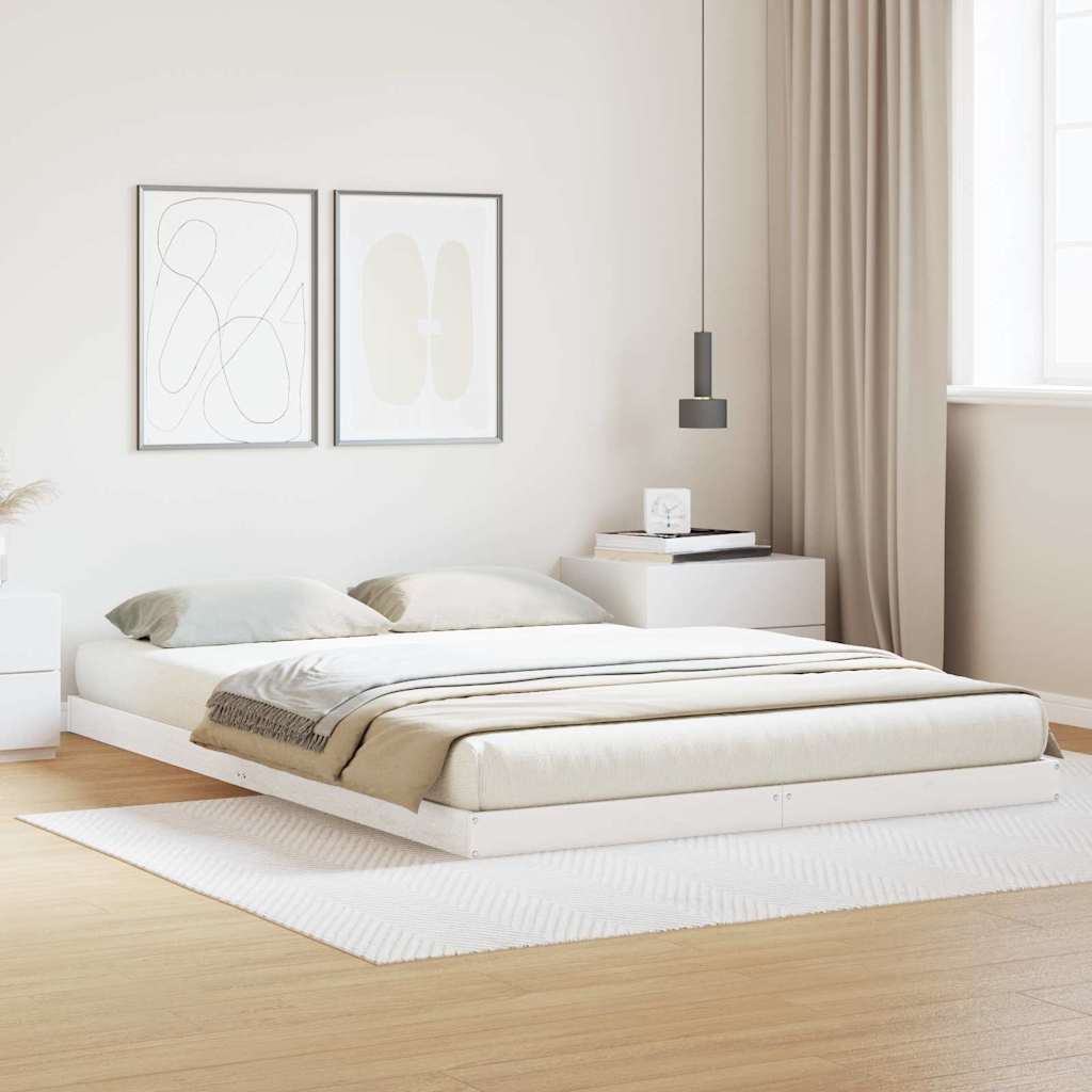 Struttura letto a terra Bianco 213.5 x 104 x 9 cm Pino massello
