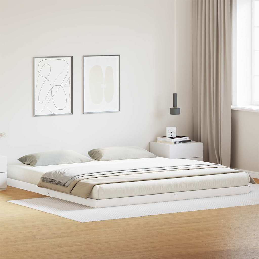 Struttura letto a terra Bianco 213.5 x 104 x 9 cm Pino massello