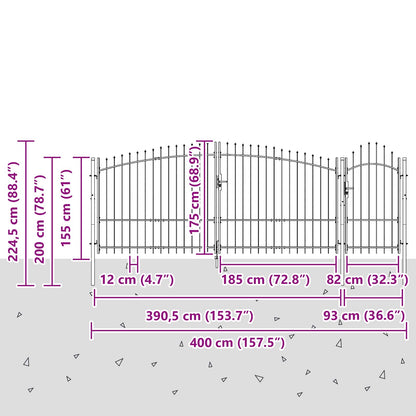 Cancello da giardino con blocco Grigio 125 x 400 cm Acciaio