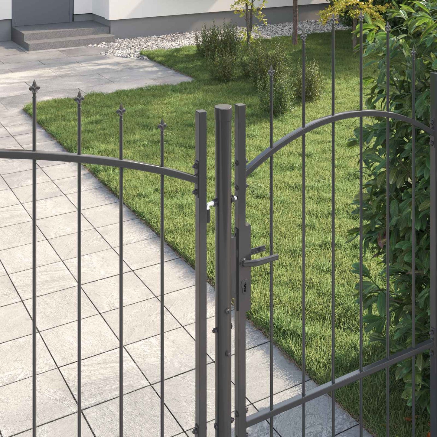 Cancello da giardino con blocco Grigio 175 x 400 cm Acciaio