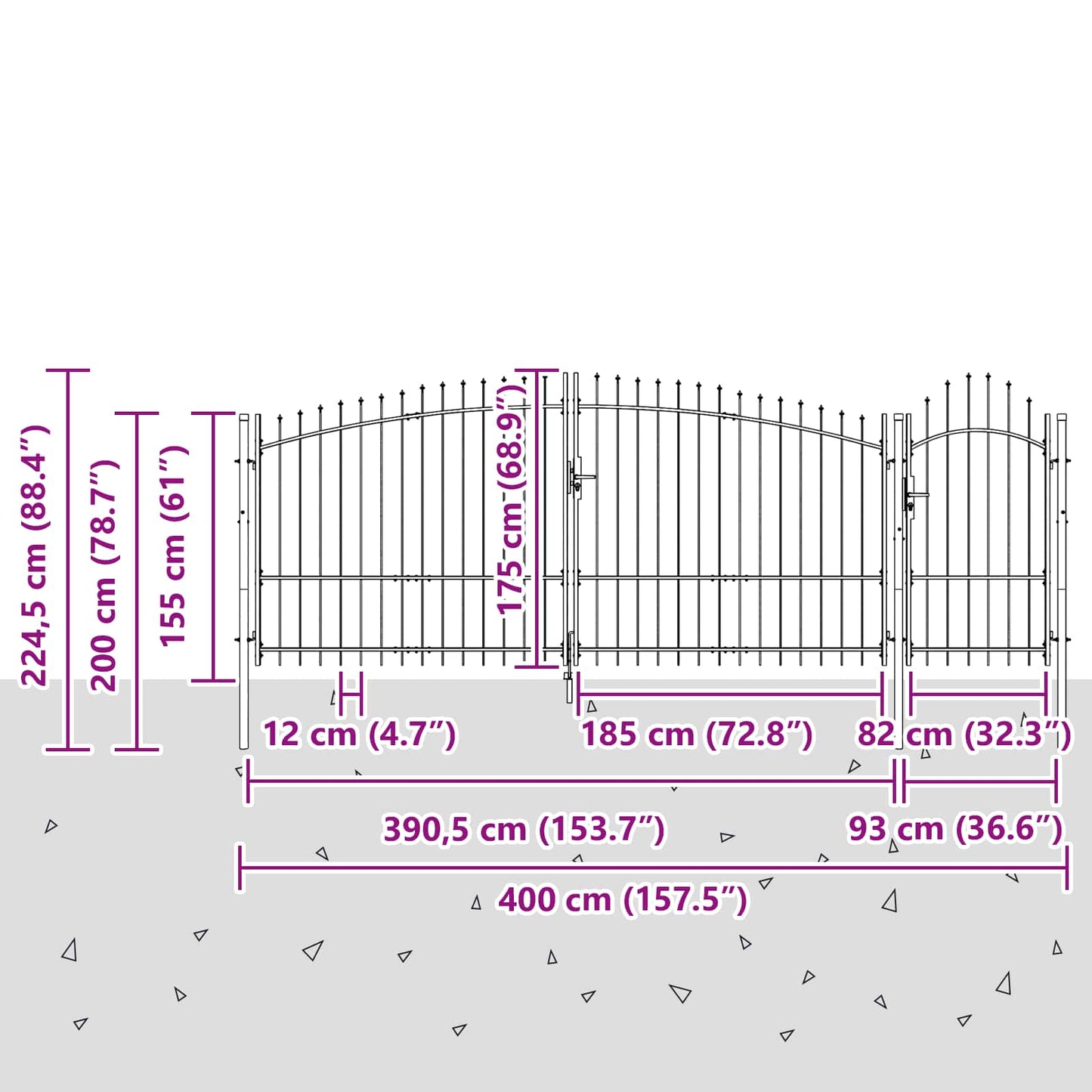 Cancello da giardino con blocco Grigio 195 x 400 cm Acciaio