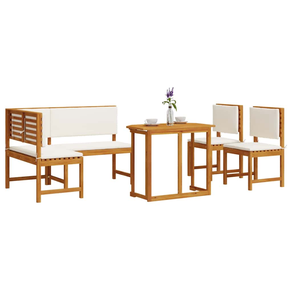 Set Panchina da Giardino 4 pcs Marrone Legno di Acacia Massello