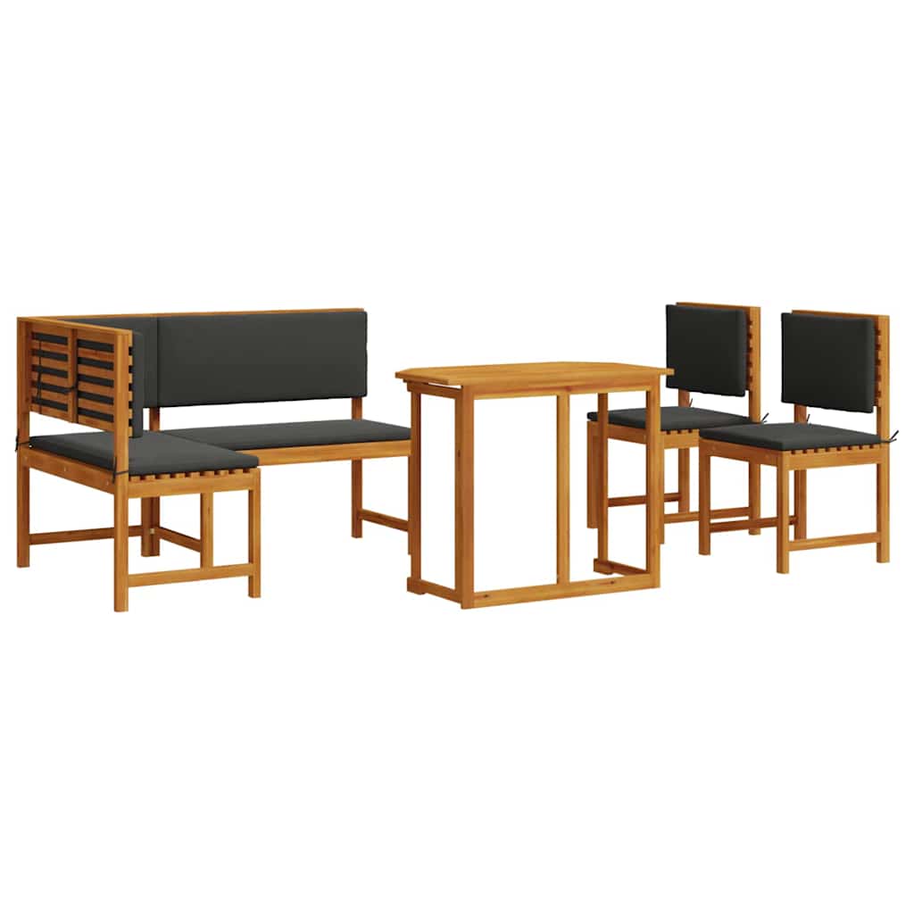 Set Panchina da Giardino 4 pcs Marrone Legno di Acacia Massello
