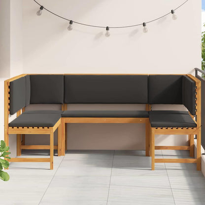 Set Panchina da Giardino 5 pcs Marrone Legno di Acacia Massello
