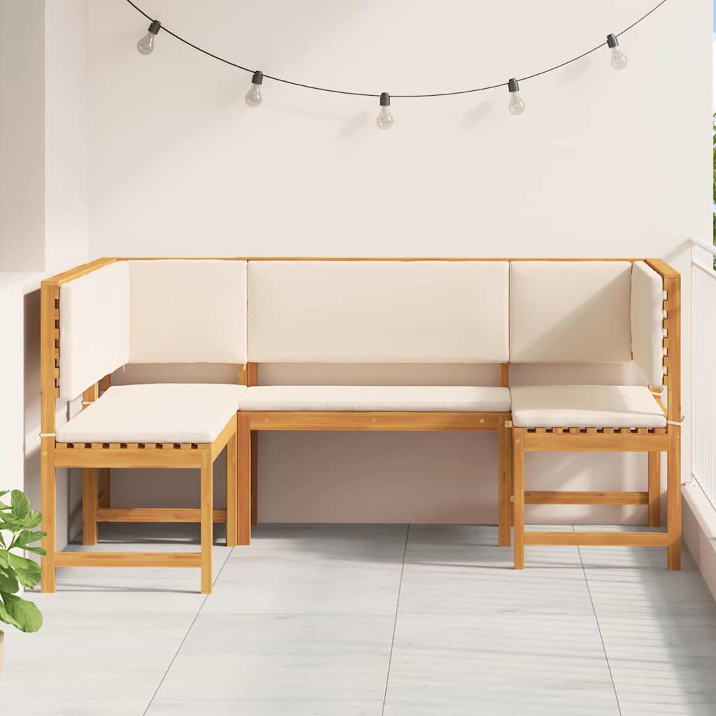 Set Panchina da Giardino 3 pcs Marrone Legno di Acacia Massello