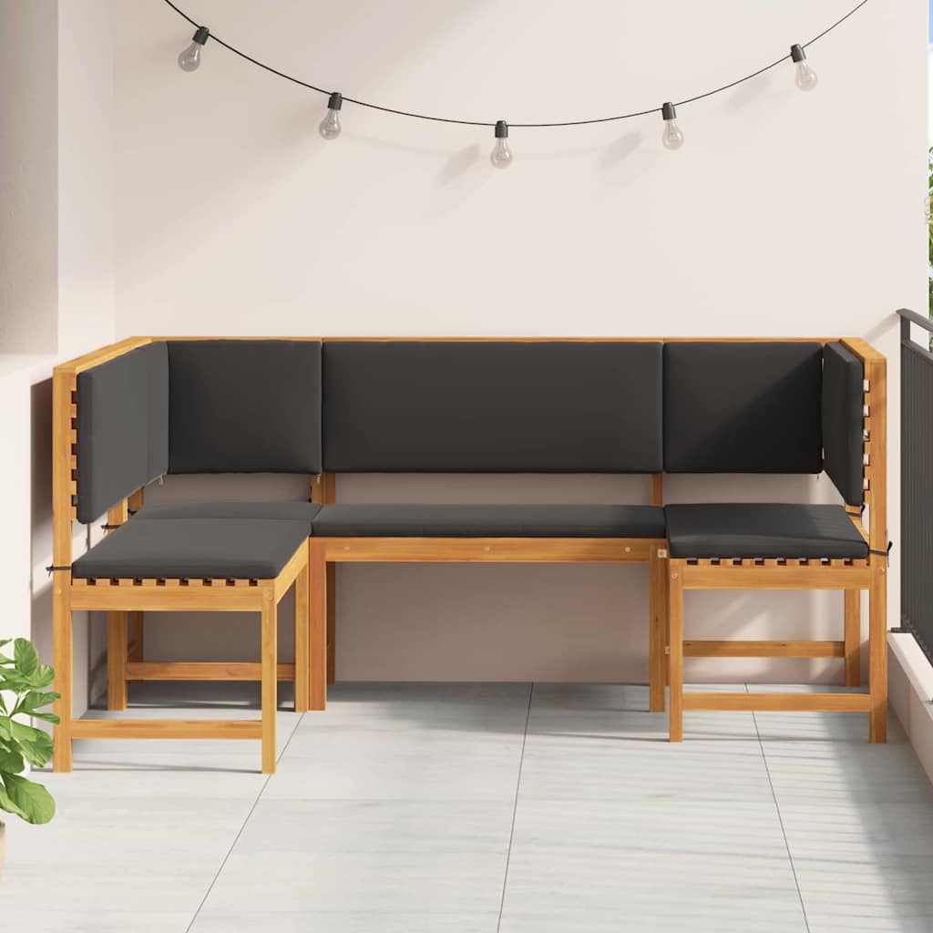 Set Panchina da Giardino 3 pcs Marrone Legno di Acacia Massello