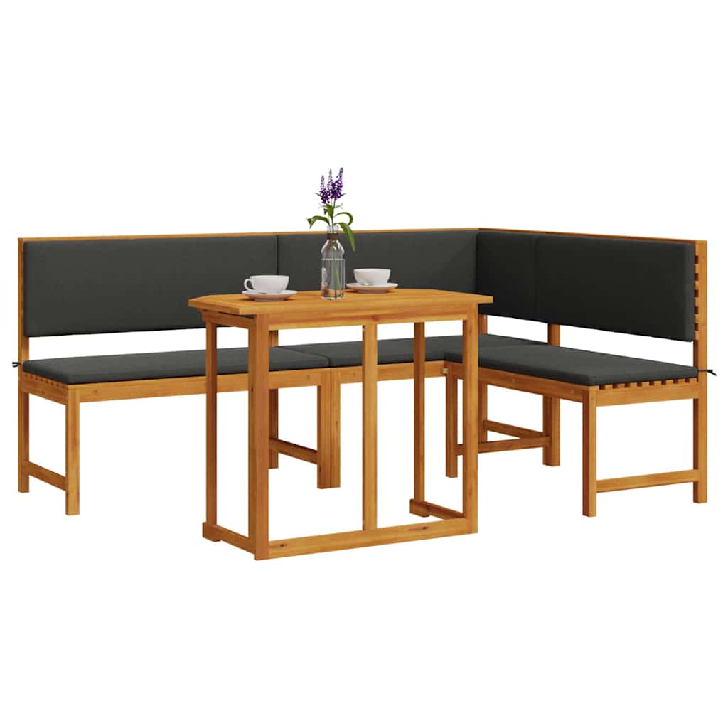 Set Panchina da Giardino 3 pcs Marrone Legno di Acacia Massello