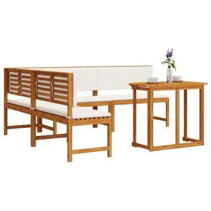 Set Panchina da Giardino 4 pcs Marrone Legno di Acacia Massello