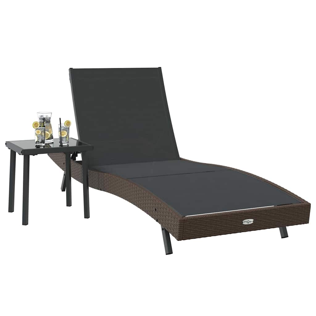 Lettino da sole 2 pcs Nero e Marrone polyrattan