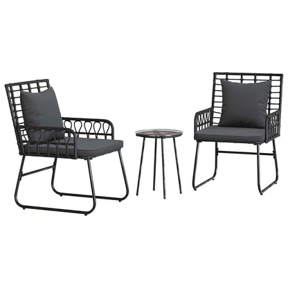 Set da Pranzo per Giardino 3 pcs Nero e antracite polyrattan