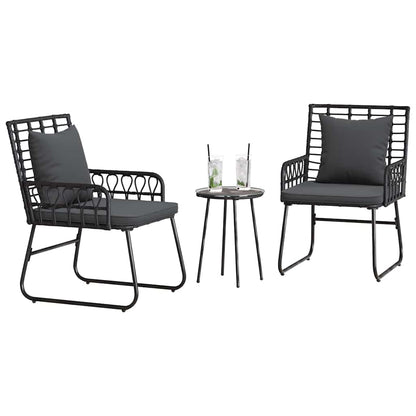Set da Pranzo per Giardino 3 pcs Nero e antracite polyrattan