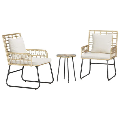 Set da Pranzo per Giardino 3 pcs Marrone e Crema polyrattan