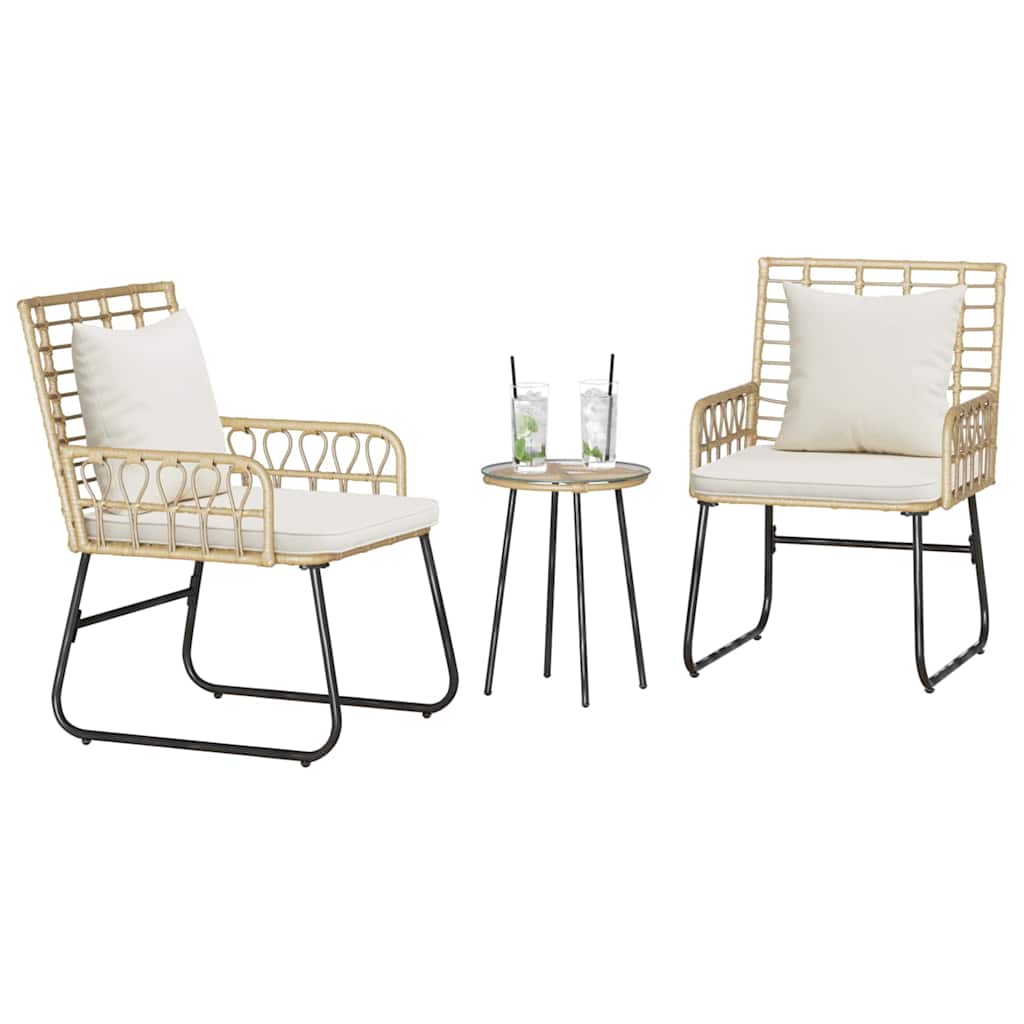 Set da Pranzo per Giardino 3 pcs Marrone e Crema polyrattan