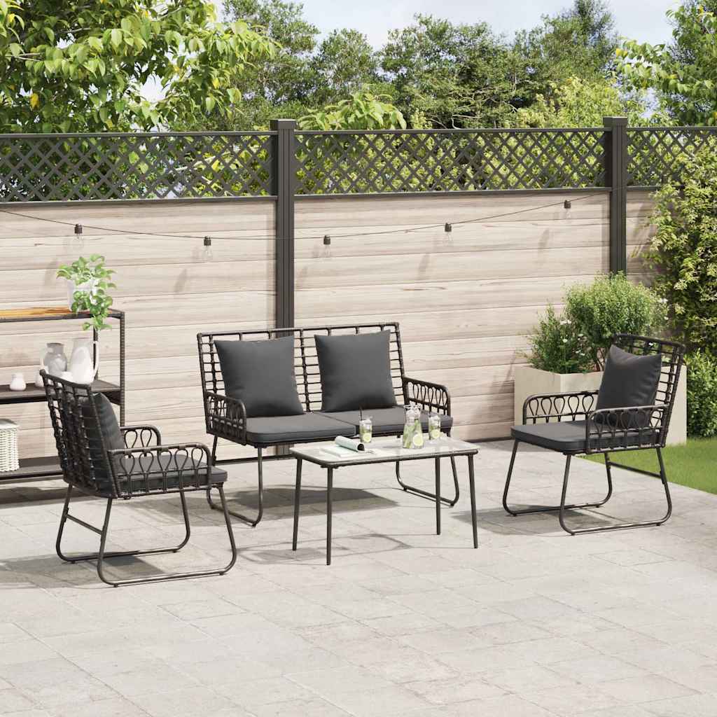 Set da Pranzo per Giardino 3 pcs Nero e antracite polyrattan