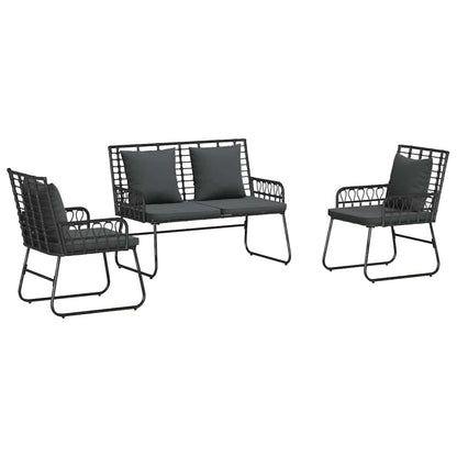 Set da Pranzo per Giardino 3 pcs Nero e antracite polyrattan