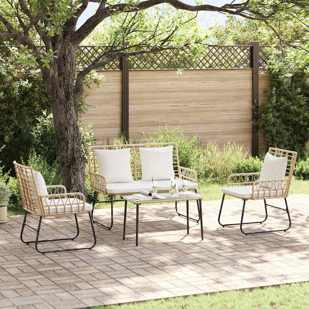 Set da Pranzo per Giardino 3 pcs Marrone e Crema polyrattan