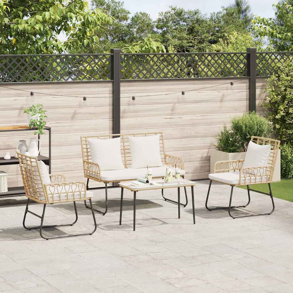 Set da Pranzo per Giardino 3 pcs Marrone e Crema polyrattan