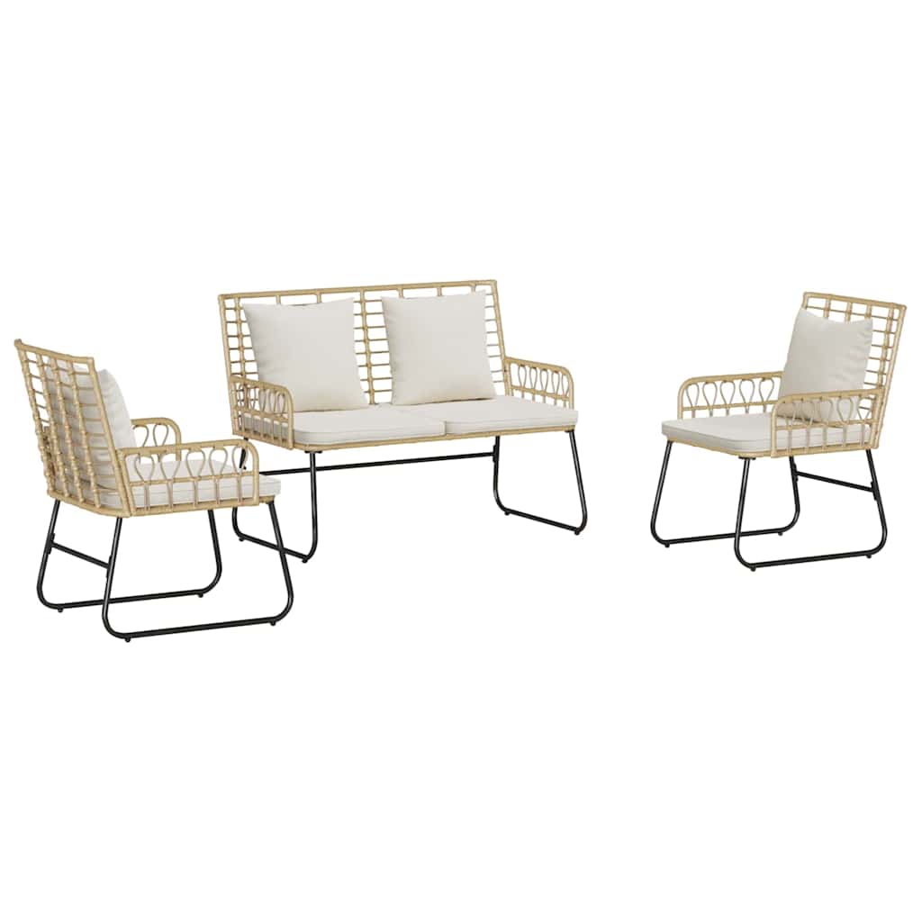 Set da Pranzo per Giardino 3 pcs Marrone e Crema polyrattan