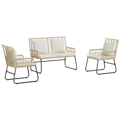 Set da Pranzo per Giardino 3 pcs Marrone e Crema polyrattan