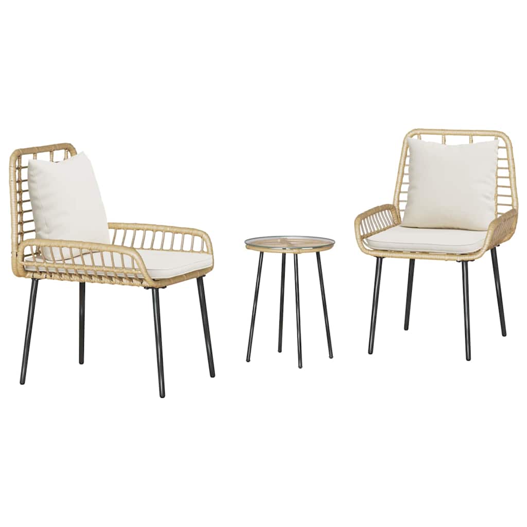 Set da Pranzo per Giardino 3 pcs Marrone e Crema polyrattan
