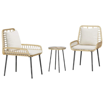 Set da Pranzo per Giardino 3 pcs Marrone e Crema polyrattan