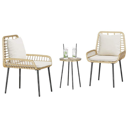 Set da Pranzo per Giardino 3 pcs Marrone e Crema polyrattan