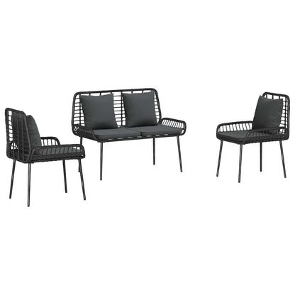 Set da Pranzo per Giardino 3 pcs Nero e antracite polyrattan