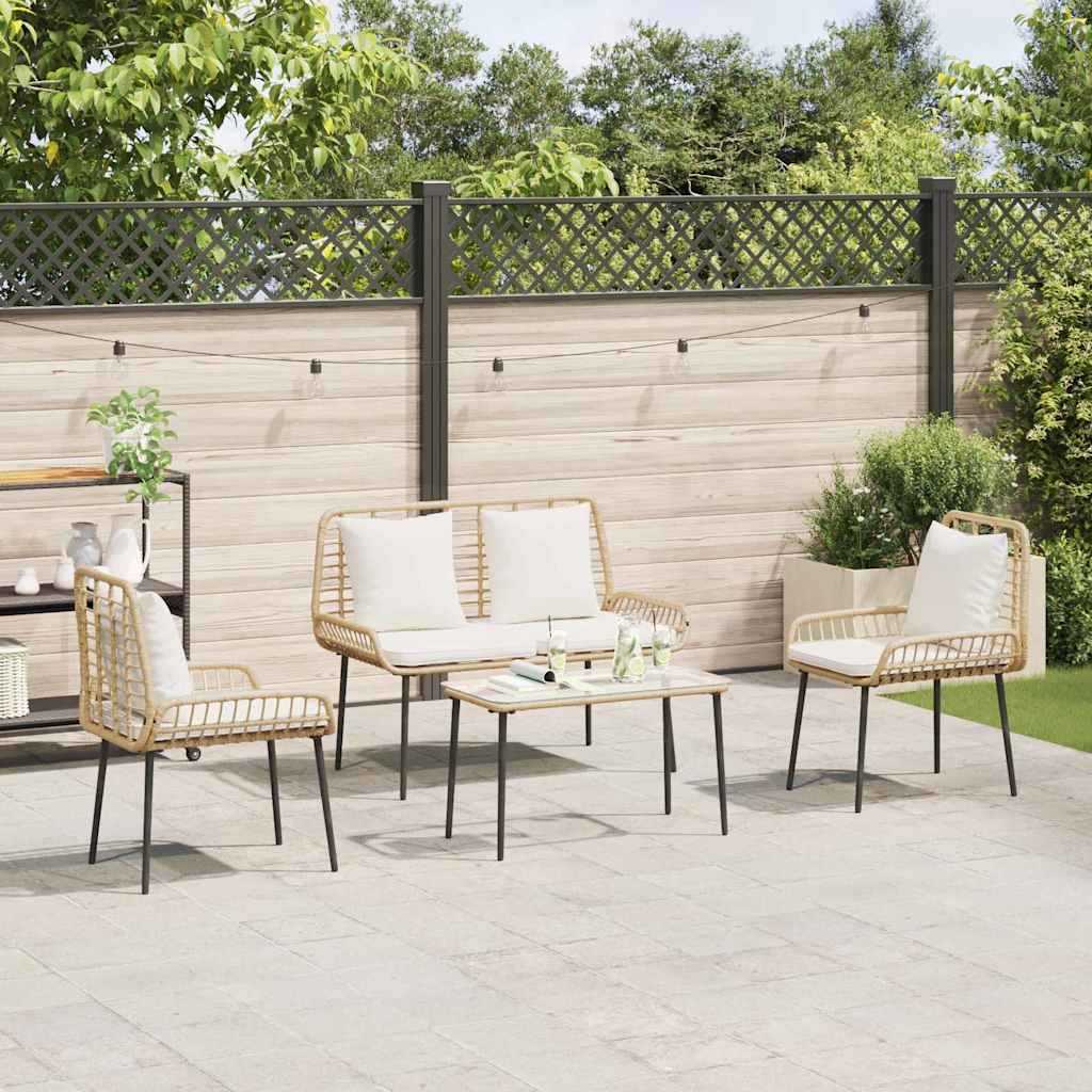 Set da Pranzo per Giardino 3 pcs Marrone e Crema polyrattan