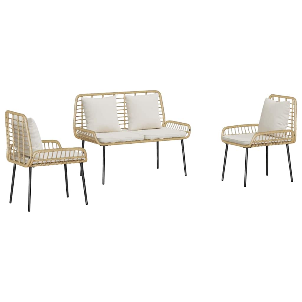 Set da Pranzo per Giardino 3 pcs Marrone e Crema polyrattan