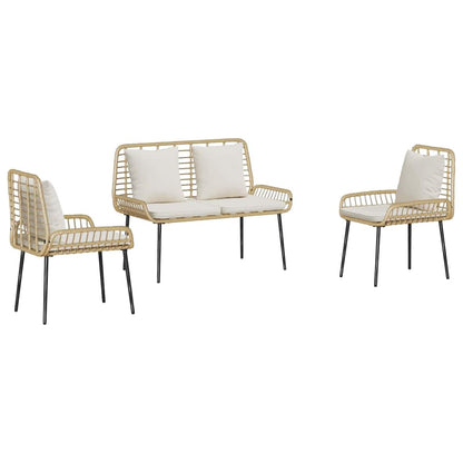 Set da Pranzo per Giardino 3 pcs Marrone e Crema polyrattan