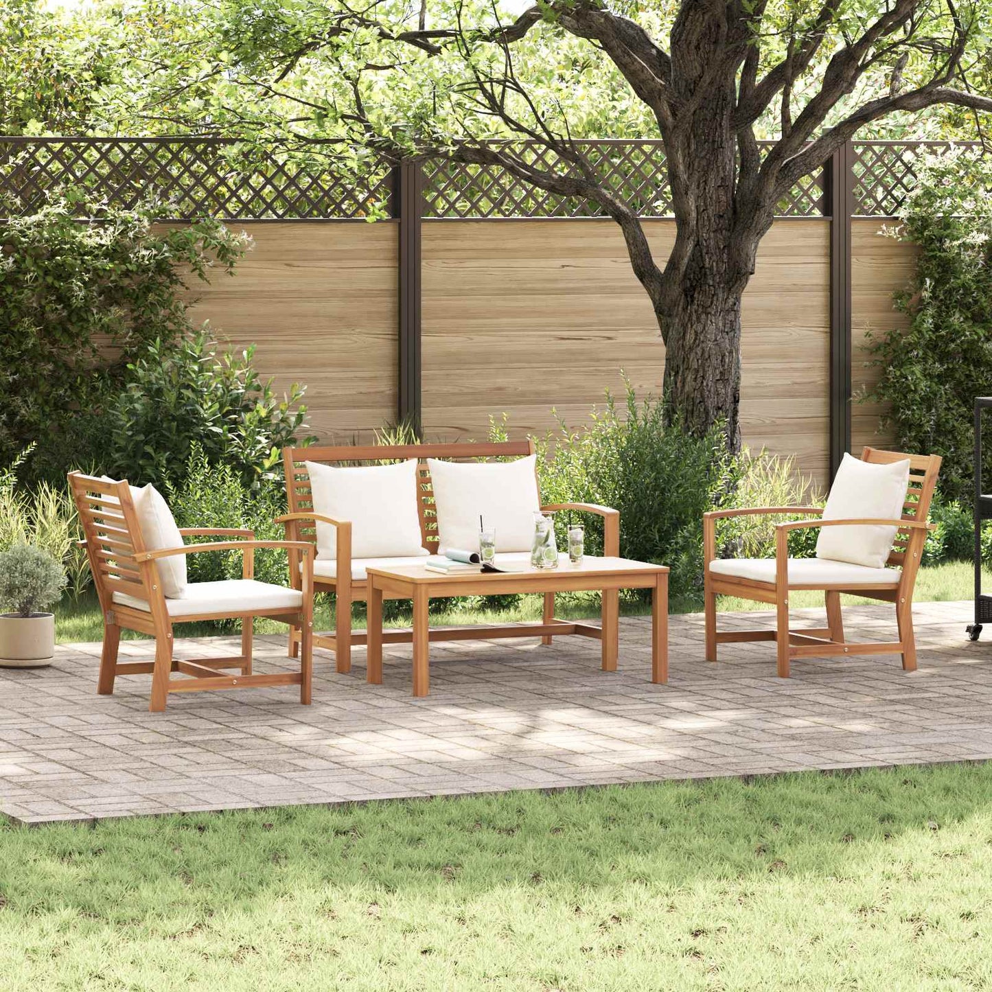 Set Divano da Giardino 4 pcs Naturale Legno di teak solido